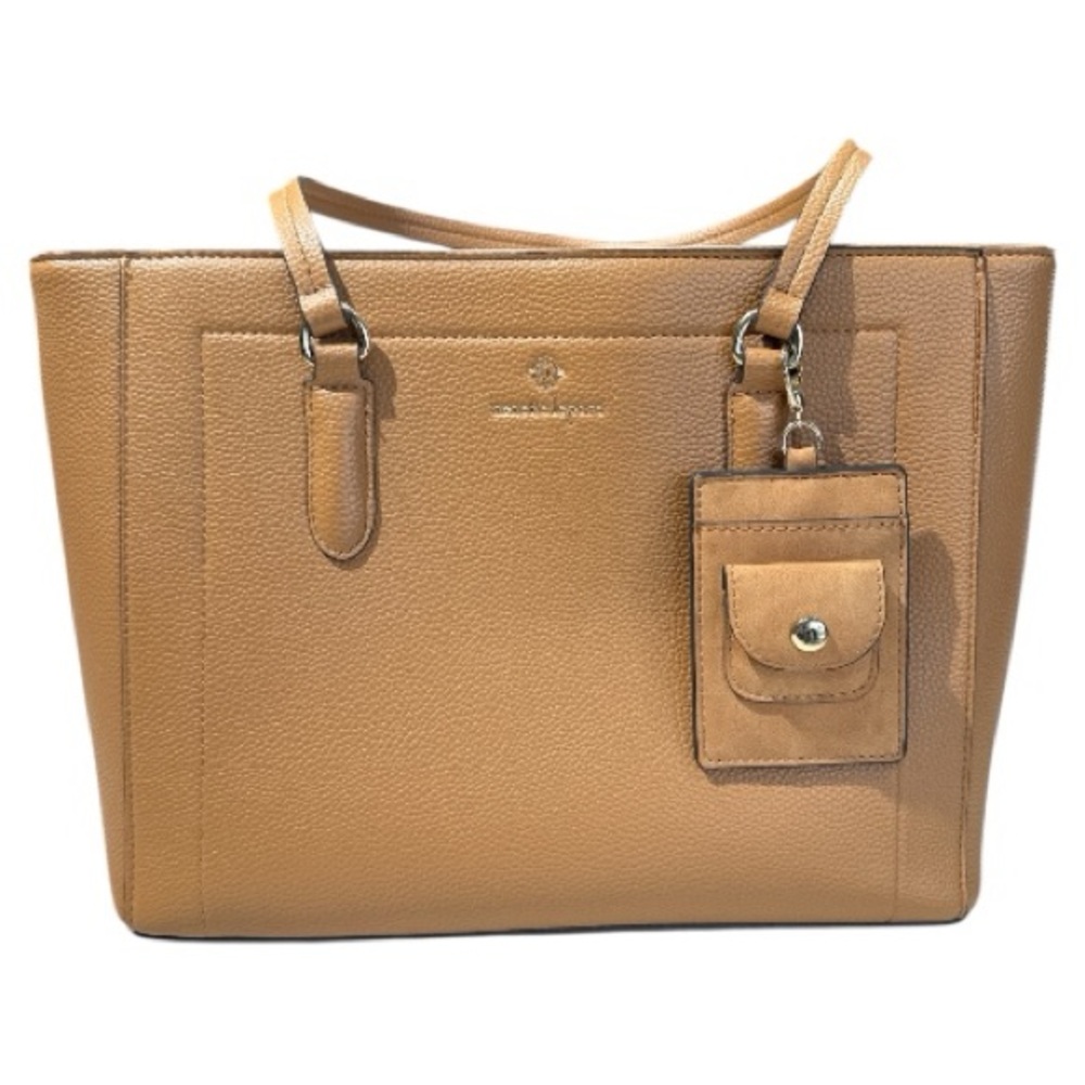 Nanette Lepore Jaelyn Camel Tan Faux Leather Pebble Texture Tote Bag